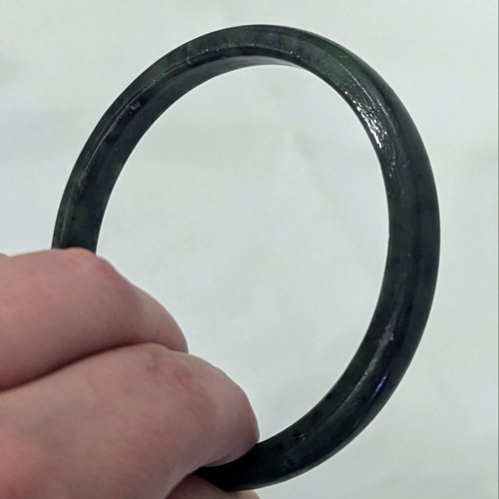 Vintage raw natural dark green agate bangle, apox 62mm